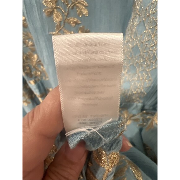 Hale Bob Skirt Boho Small Festival Blue With Gold Metallic Threads Waist 30 - Picture 8 of 9